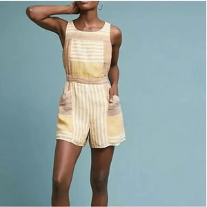 Anthropologie Ett Twa Wesley Linen Romper Yellow Striped Playsuit 8